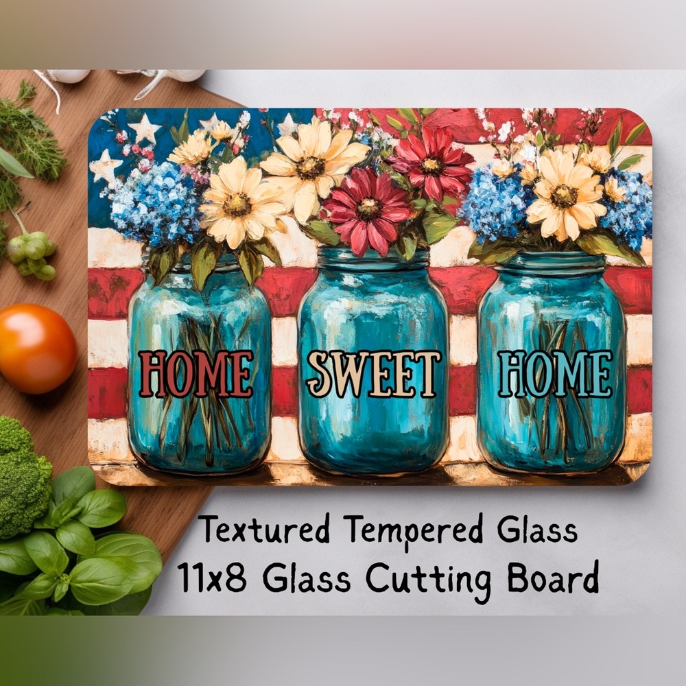 Personalized Patriotic Tempered Glass Cutting‎ Board | 8x11